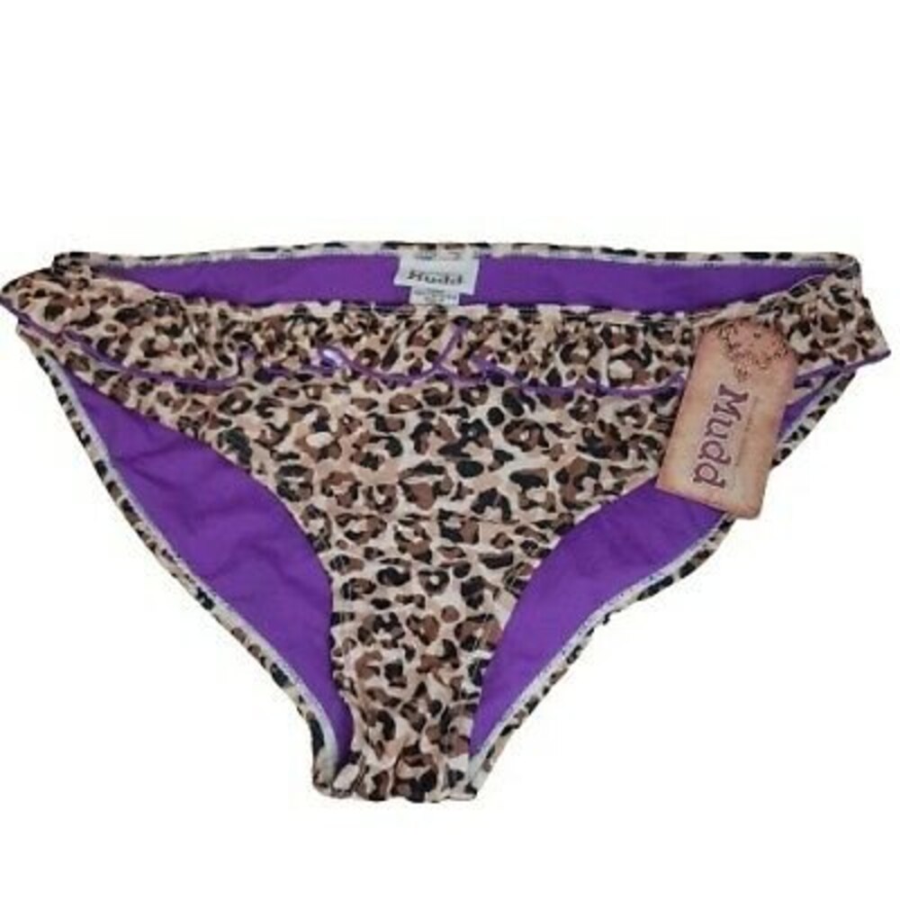 NWT XL Mudd Cheetah/Purple Swimsuit Bathing Suit Separates - BOTTOMS ONLY ruffle